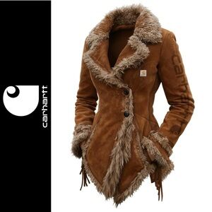 Carhartt Women’s Brown Shearling-Trim Suede Jacket